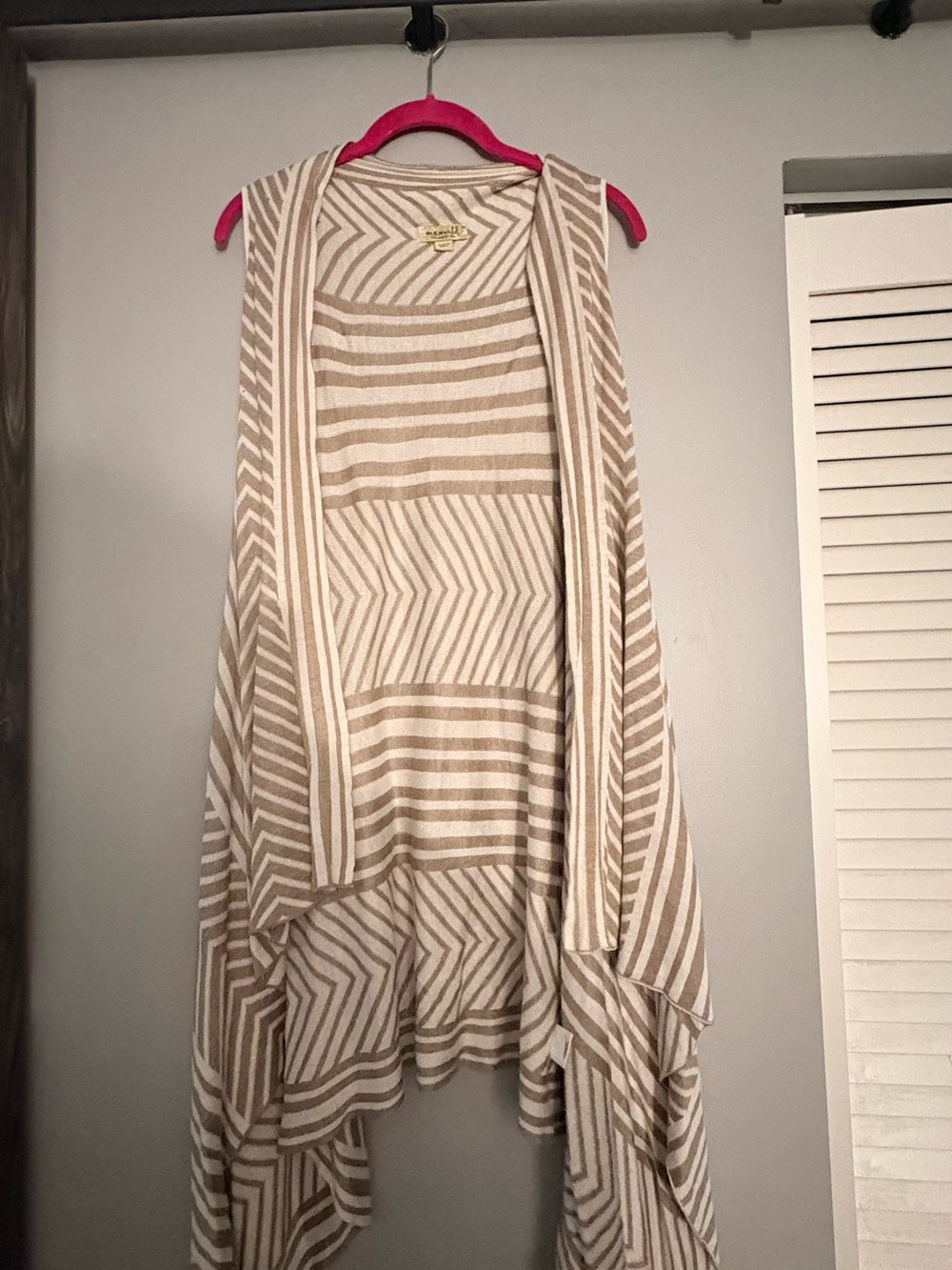 ONE WORLD Beige and White Striped Open Cardigan